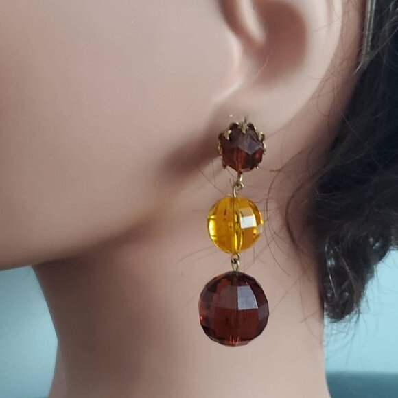 Signed Western Germany Acrylic Ball Clip-on Earrings - Picture 5 of 10